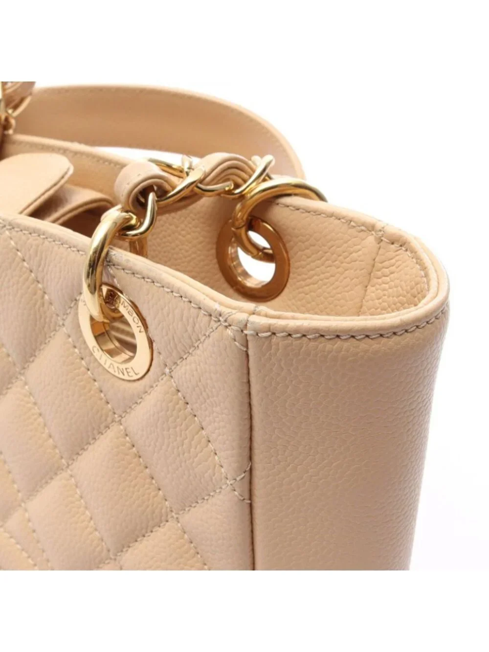 Chanel Tote Quilted Petite Shopping PST Beige Caviar Leather Chain